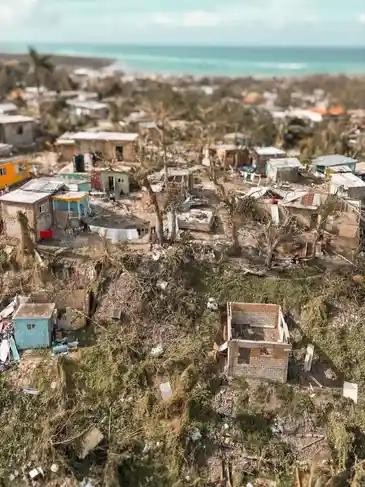 Hillside neighborhood in Jamaica damaged by the hurricane